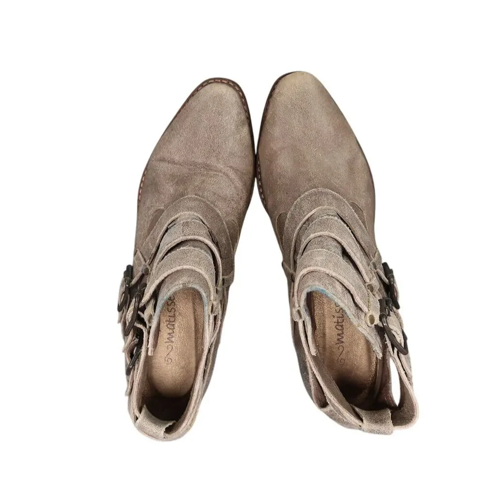 Matisse Shoes Womens 6.5 Booties Fashion Bobbie Leather Buckle Strap Biker Taupe